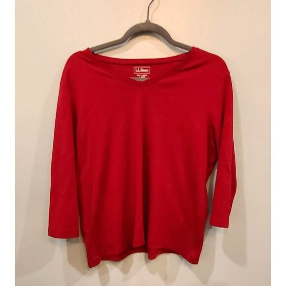 L.L. Bean Shirt Women's Large Cranberry Red Basic Long Sleeve Tee Shirt Thick - Picture 1 of 5